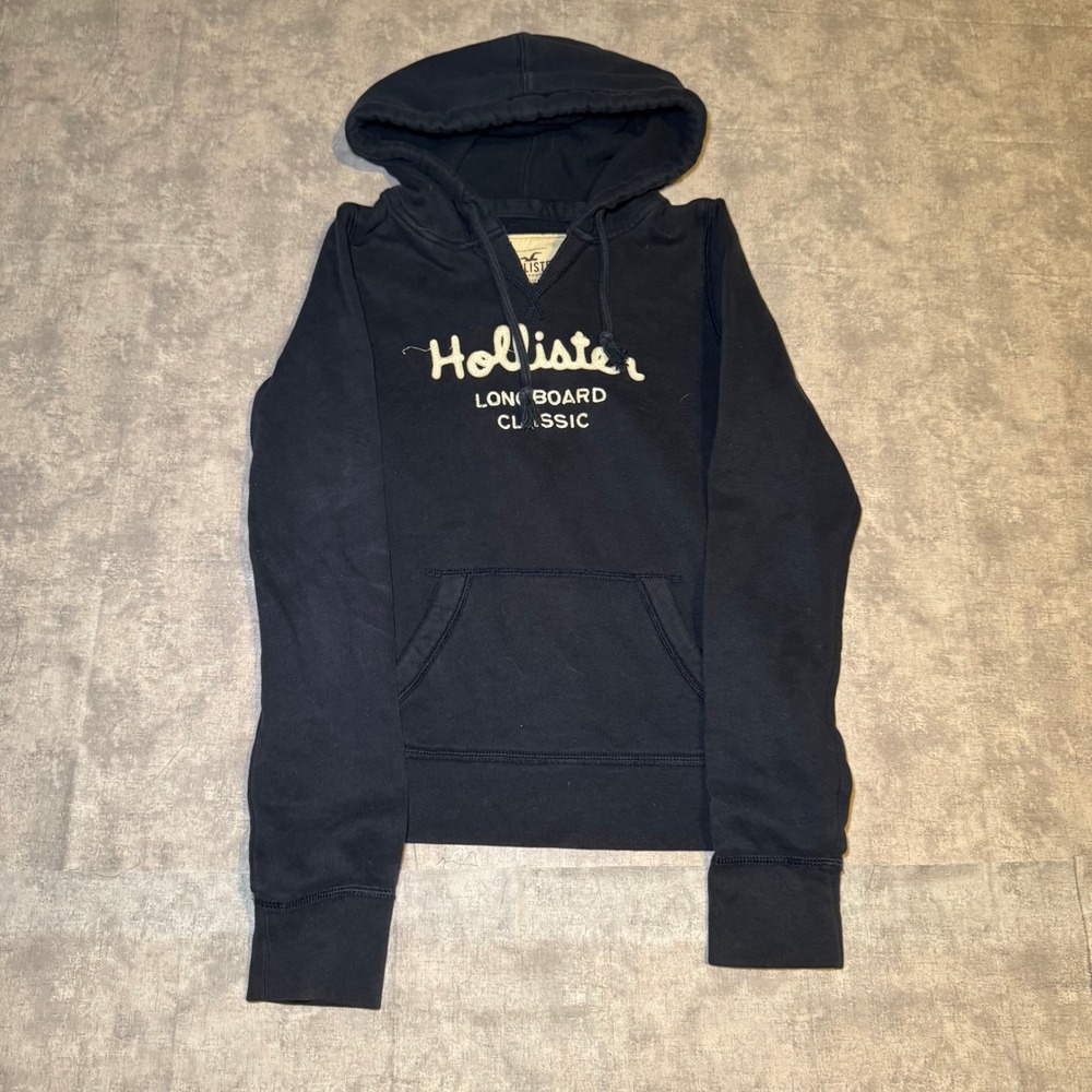 Hollister Longboard Classic Navy Blue Pullover Hoodie Sweatshirt Mens Medium